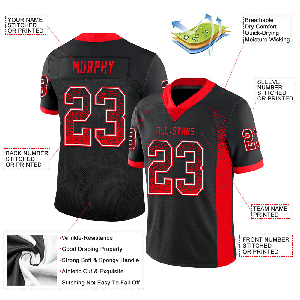 Custom Black Fire Red-White Drift Fashion Football Jersey view 3
