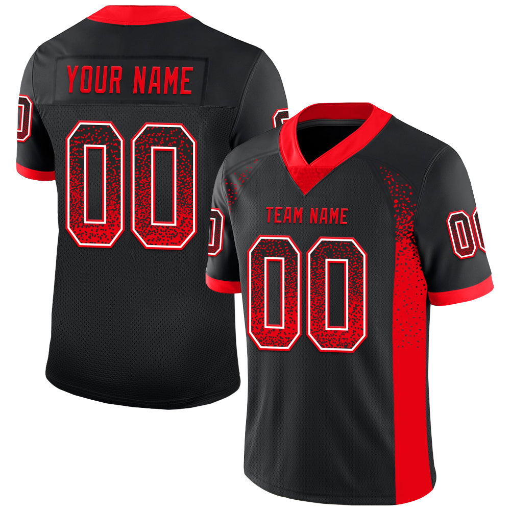 Custom Black Fire Red-White Drift Fashion Football Jersey - Main View