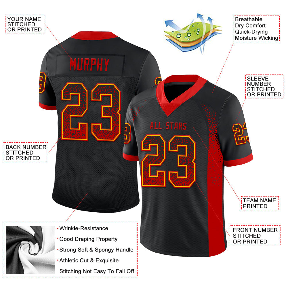 Custom Black Red-Gold Drift Fashion Football Jersey view 3