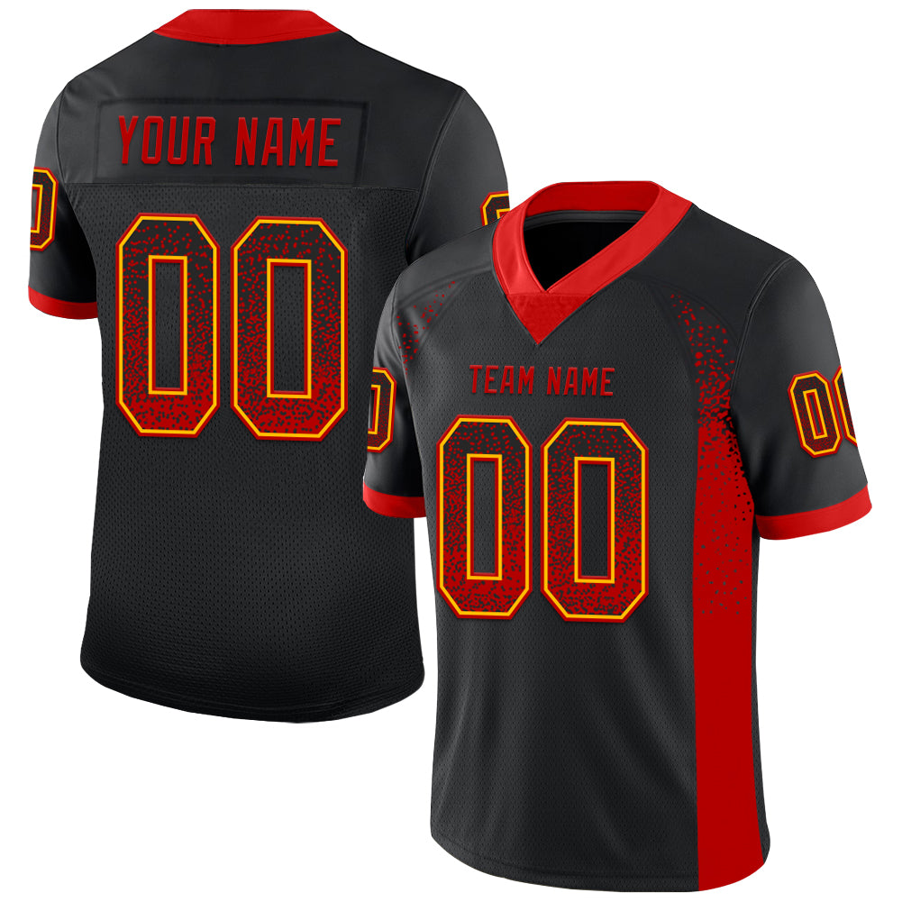 Custom Black Red-Gold Drift Fashion Football Jersey - Main View