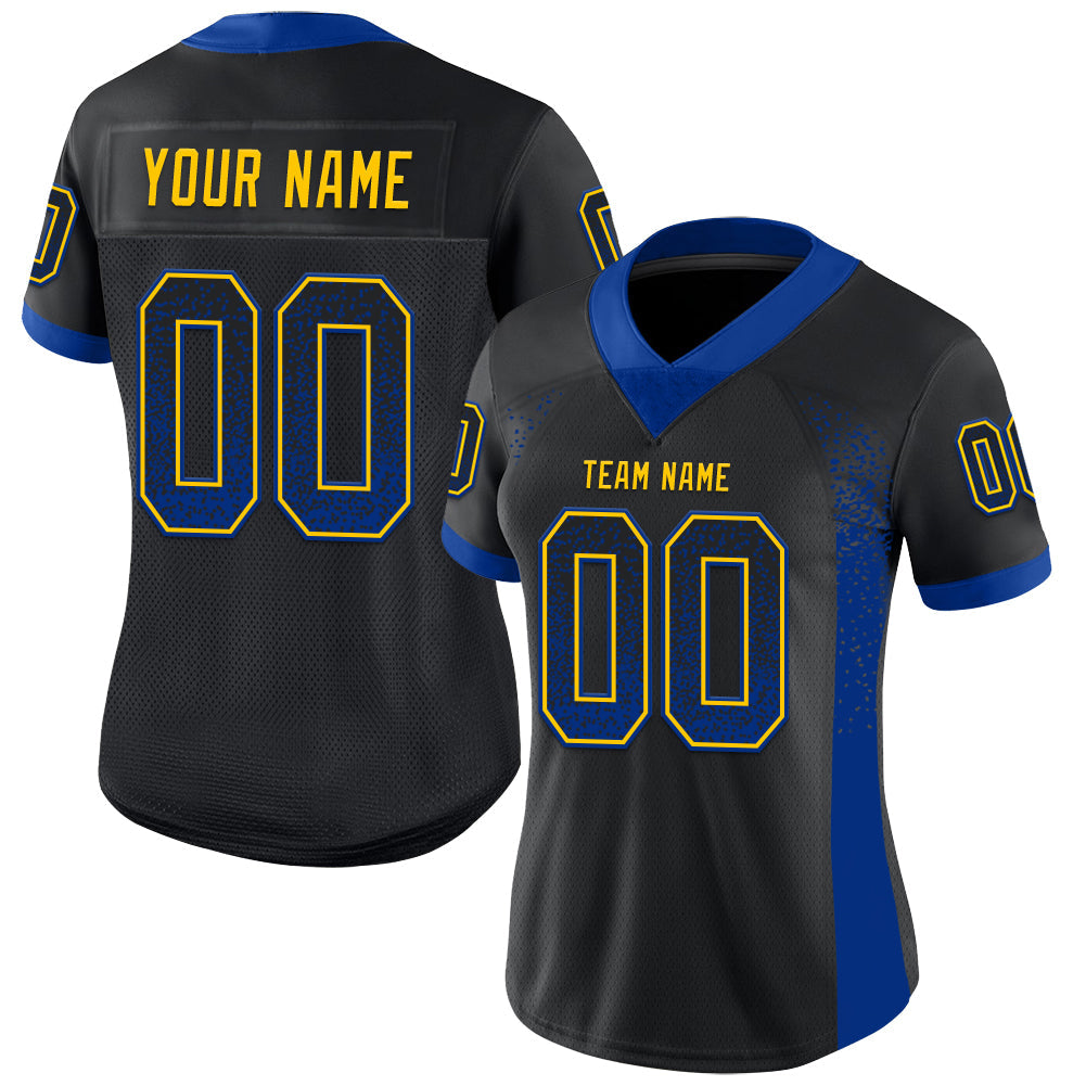 Custom Black Royal-Yellow Drift Fashion Football Jersey view 2