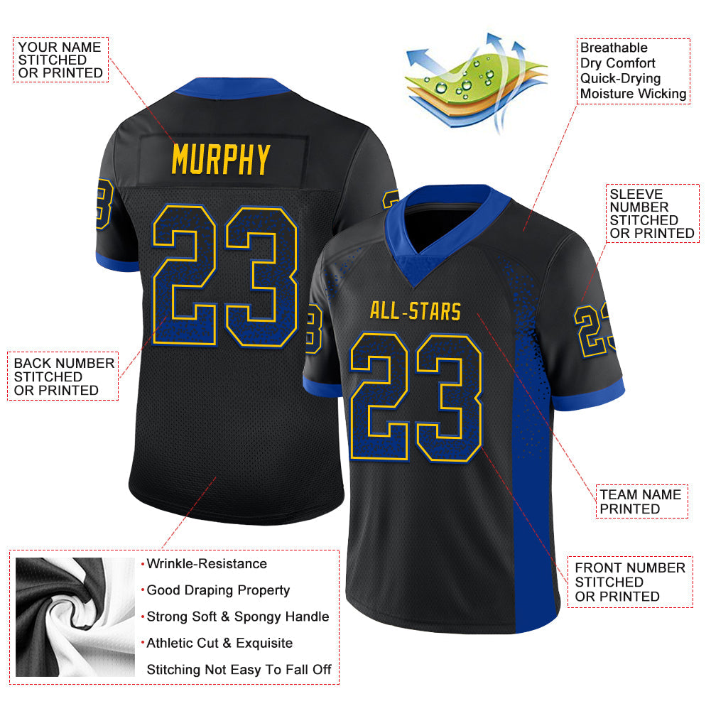Custom Black Royal-Yellow Drift Fashion Football Jersey view 3