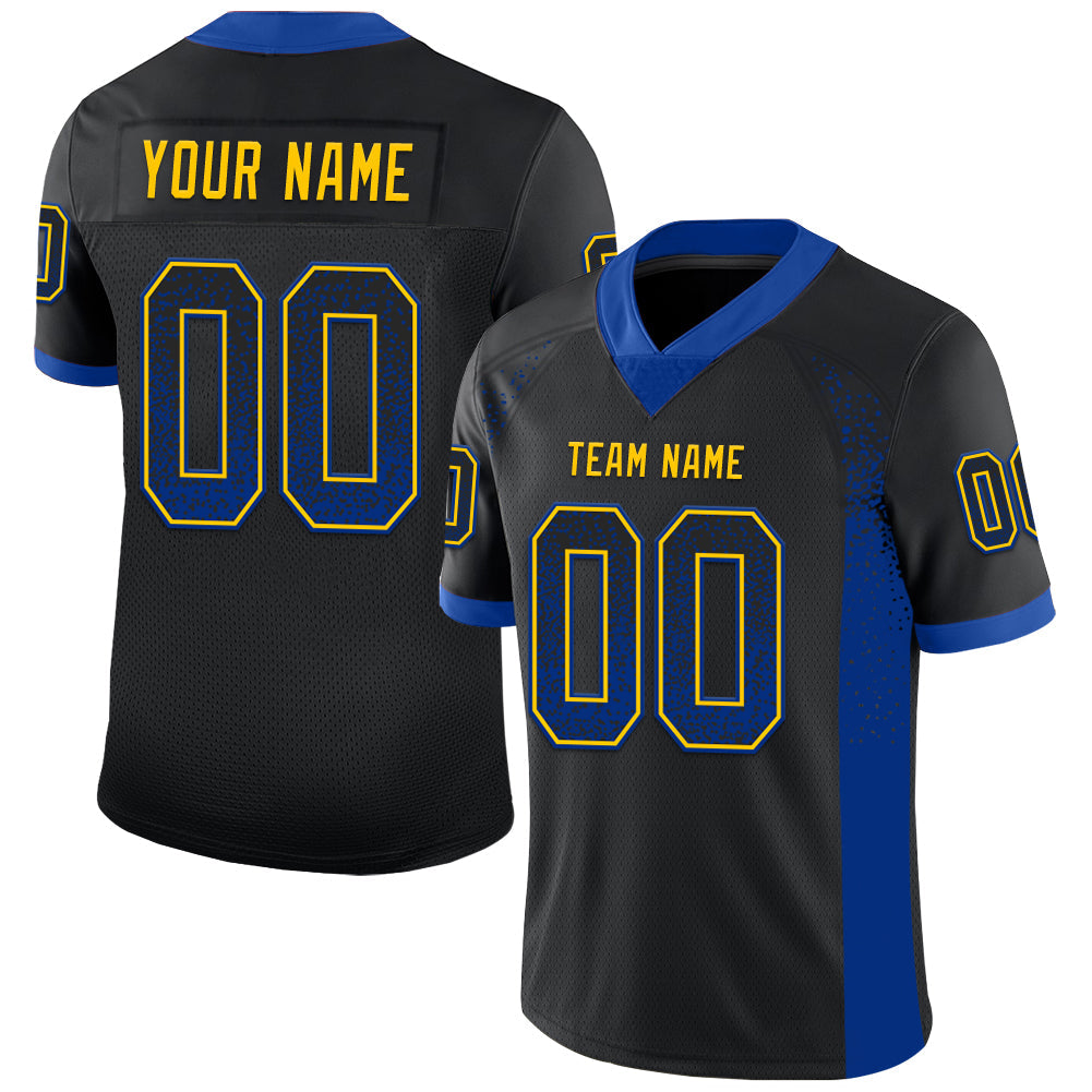 Custom Black Royal-Yellow Drift Fashion Football Jersey - Main View