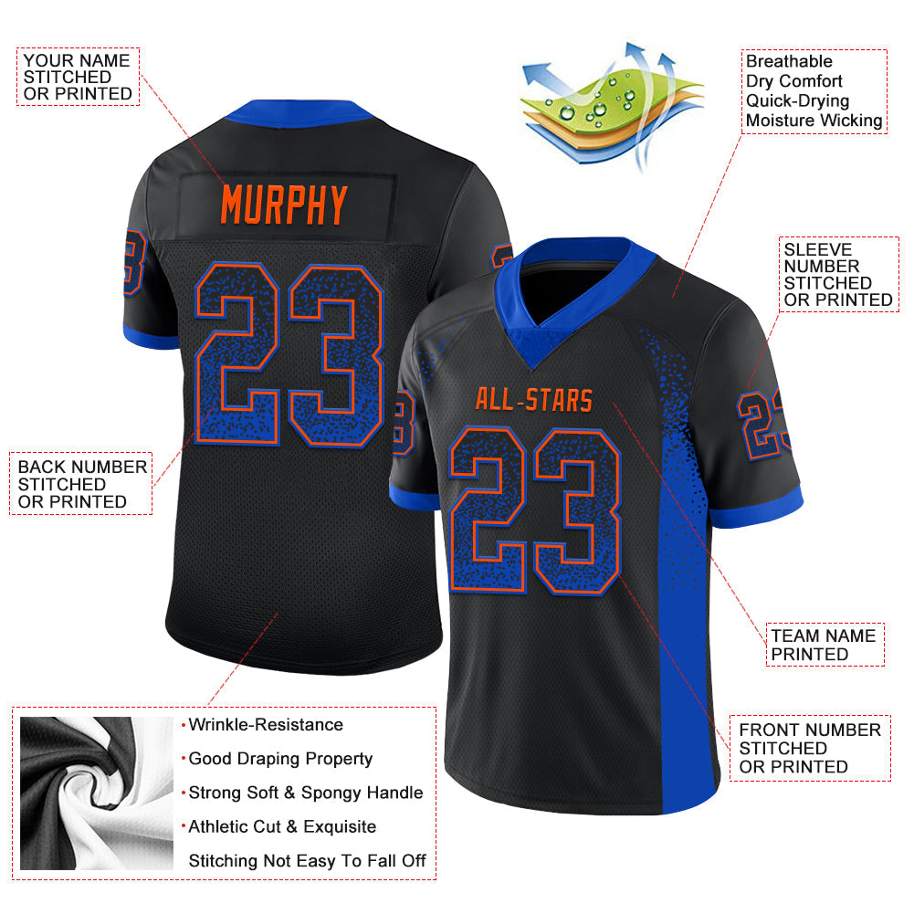 Custom Black Thunder Blue-Orange Drift Fashion Football Jersey view 3
