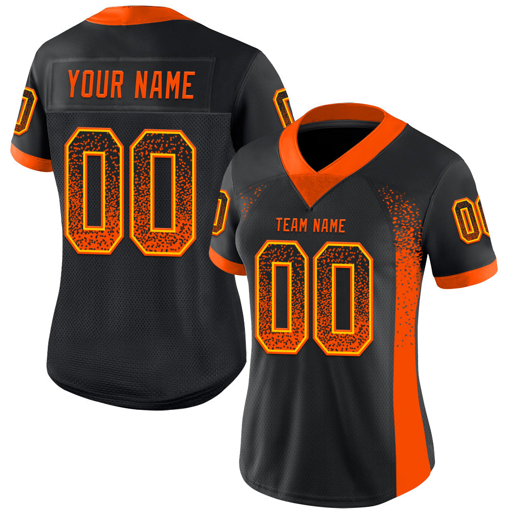 Custom Black Orange-Yellow Drift Fashion Football Jersey view 2