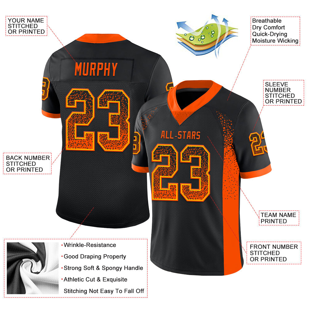 Custom Black Orange-Yellow Drift Fashion Football Jersey view 3
