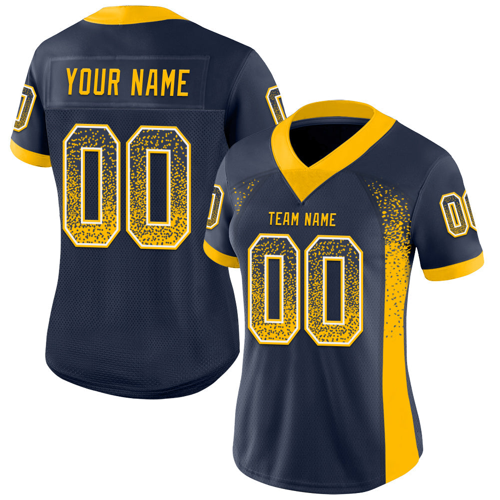 Custom Navy Gold-White Drift Fashion Football Jersey view 2