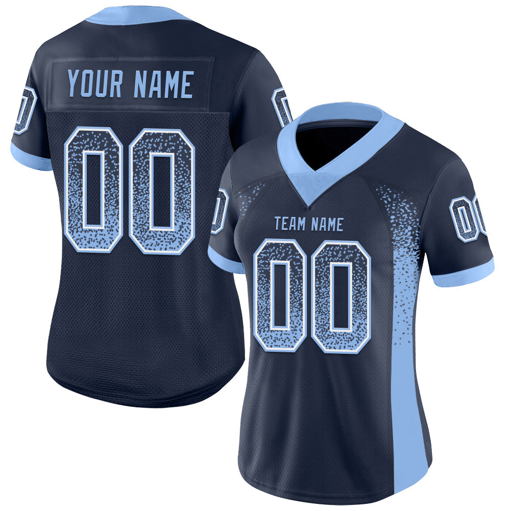 Custom Navy Light Blue-White Drift Fashion Football Jersey view 2