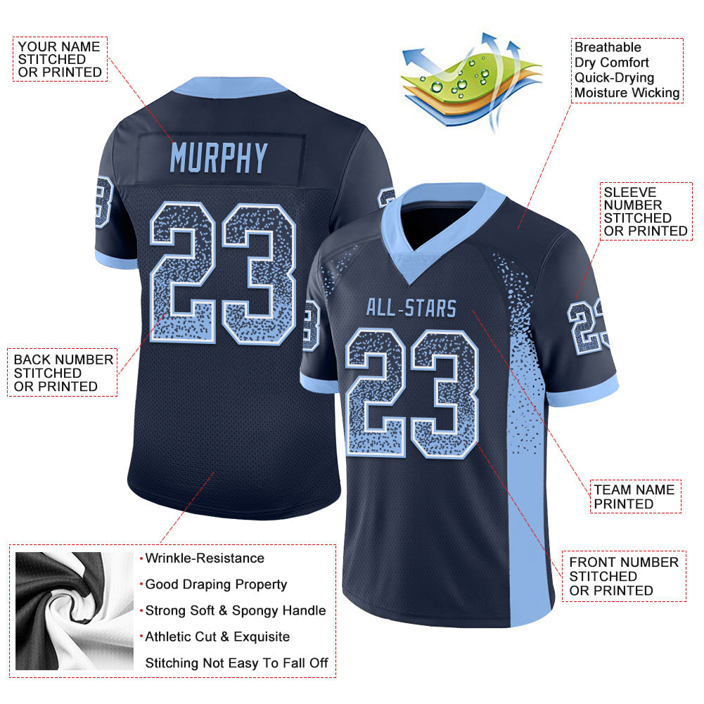 Custom Navy Light Blue-White Drift Fashion Football Jersey view 3