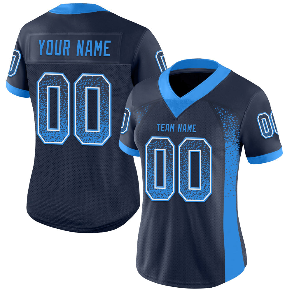 Custom Navy Powder Blue-White Drift Fashion Football Jersey view 2