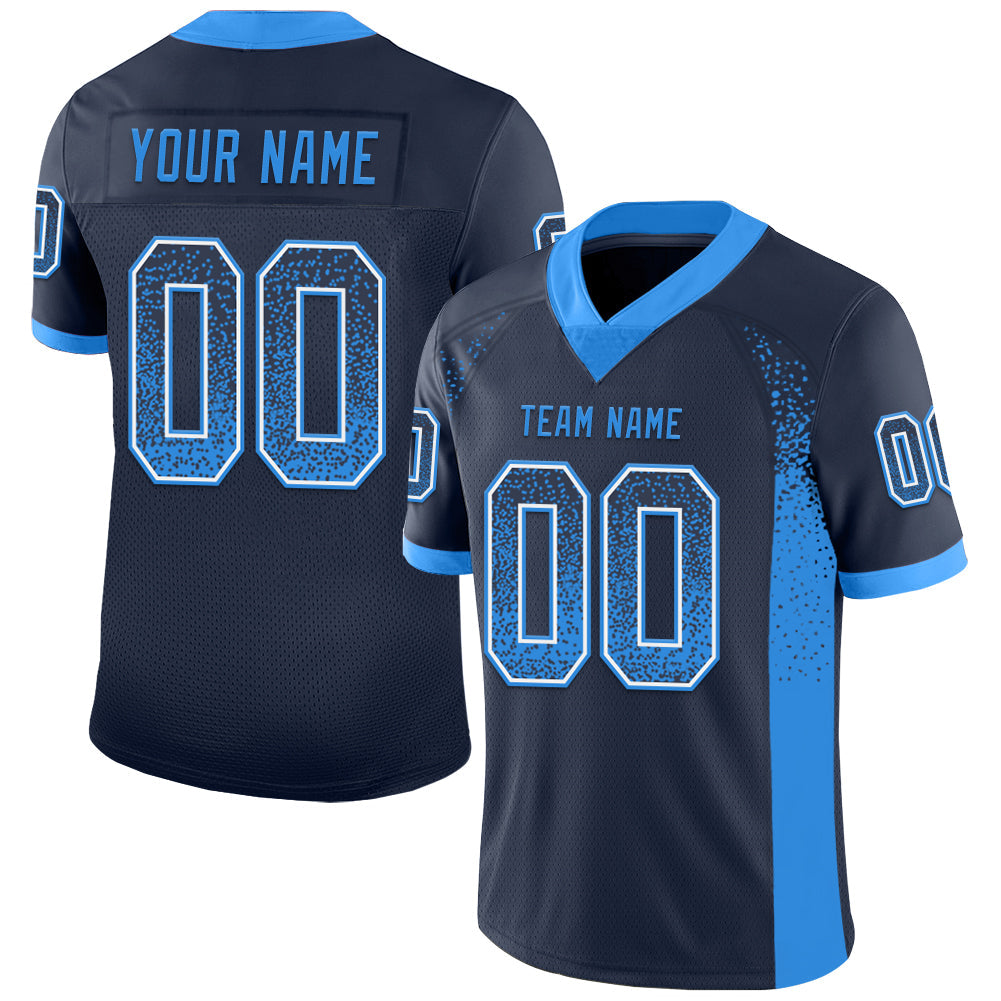 Custom Navy Powder Blue-White Drift Fashion Football Jersey - Main View