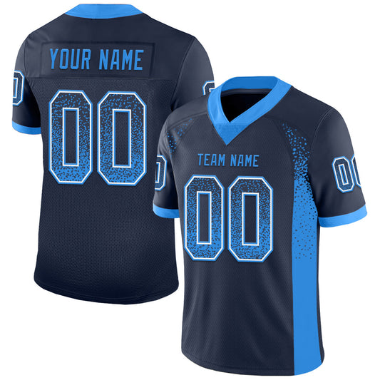 Custom Navy Powder Blue-White Drift Fashion Football Jersey - Main View