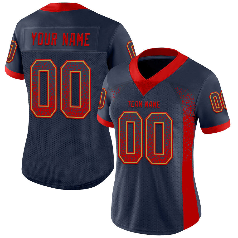 Custom Navy Red-Old Gold Drift Fashion Football Jersey view 2