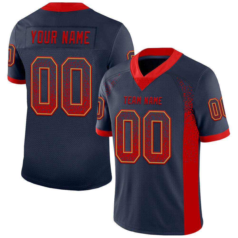 Custom Navy Red-Old Gold Drift Fashion Football Jersey - Main View