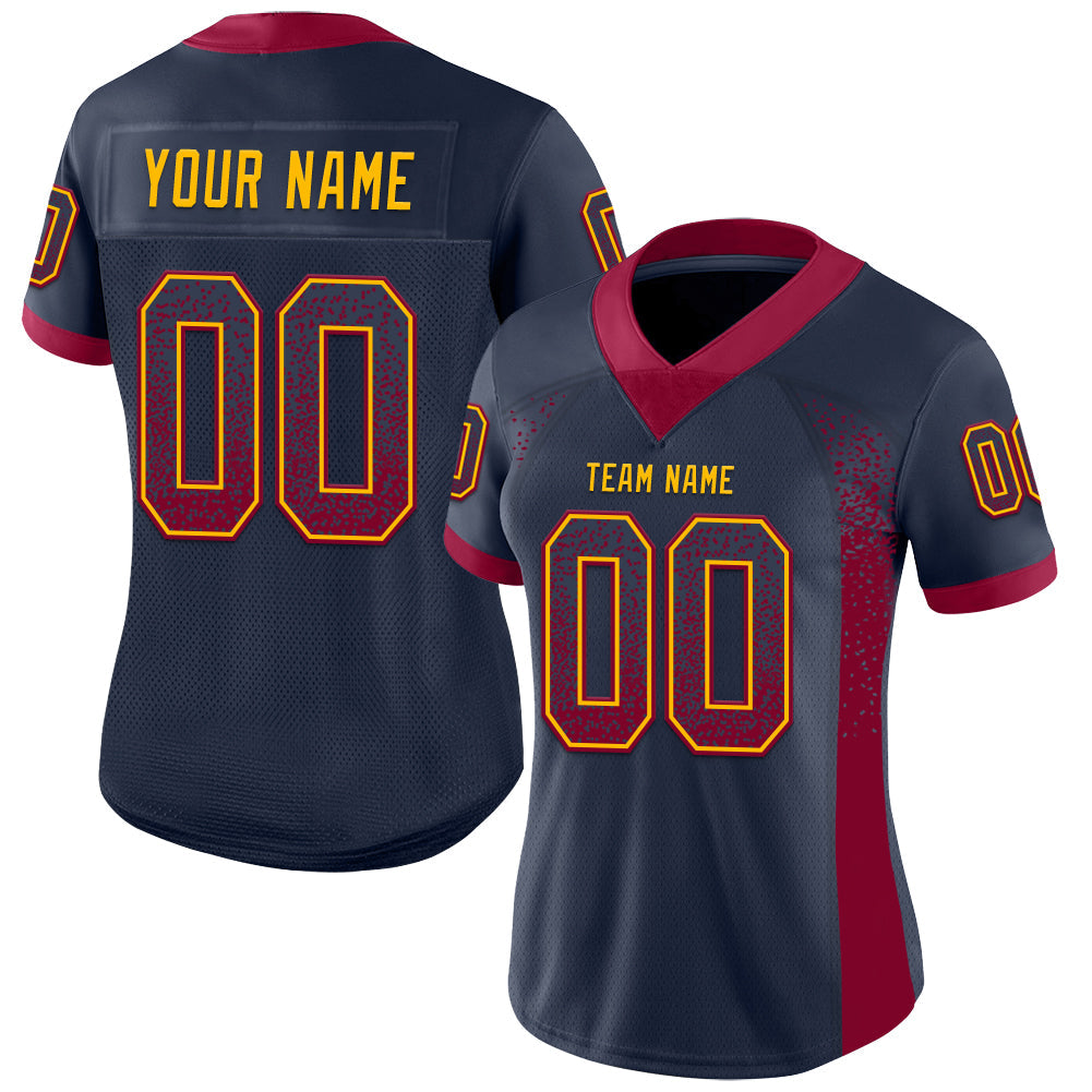 Custom Navy Maroon-Gold Drift Fashion Football Jersey view 2