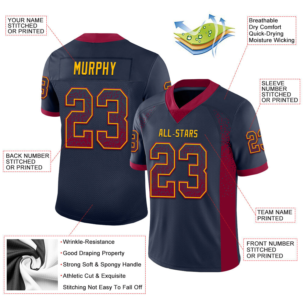 Custom Navy Maroon-Gold Drift Fashion Football Jersey view 3