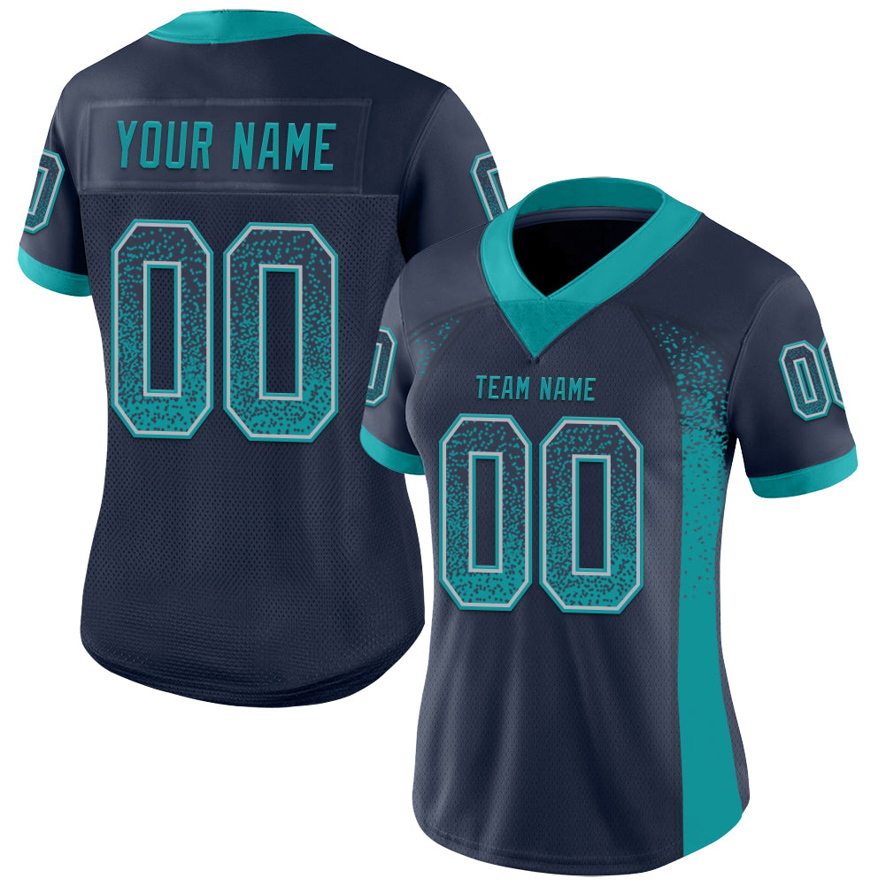 Custom Navy Teal-Gray Drift Fashion Football Jersey view 2