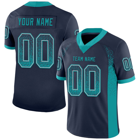 Custom Navy Teal-Gray Drift Fashion Football Jersey - Main View