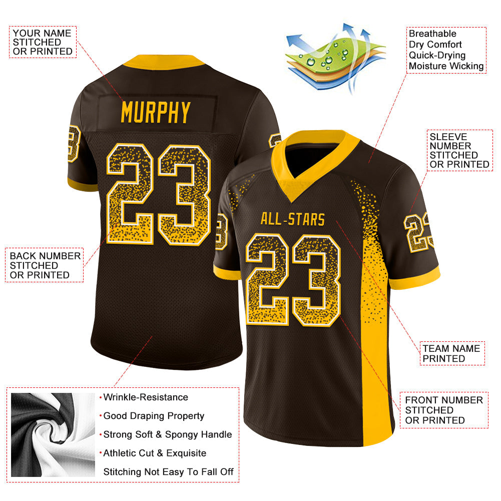 Custom Brown Gold-White Drift Fashion Football Jersey view 3