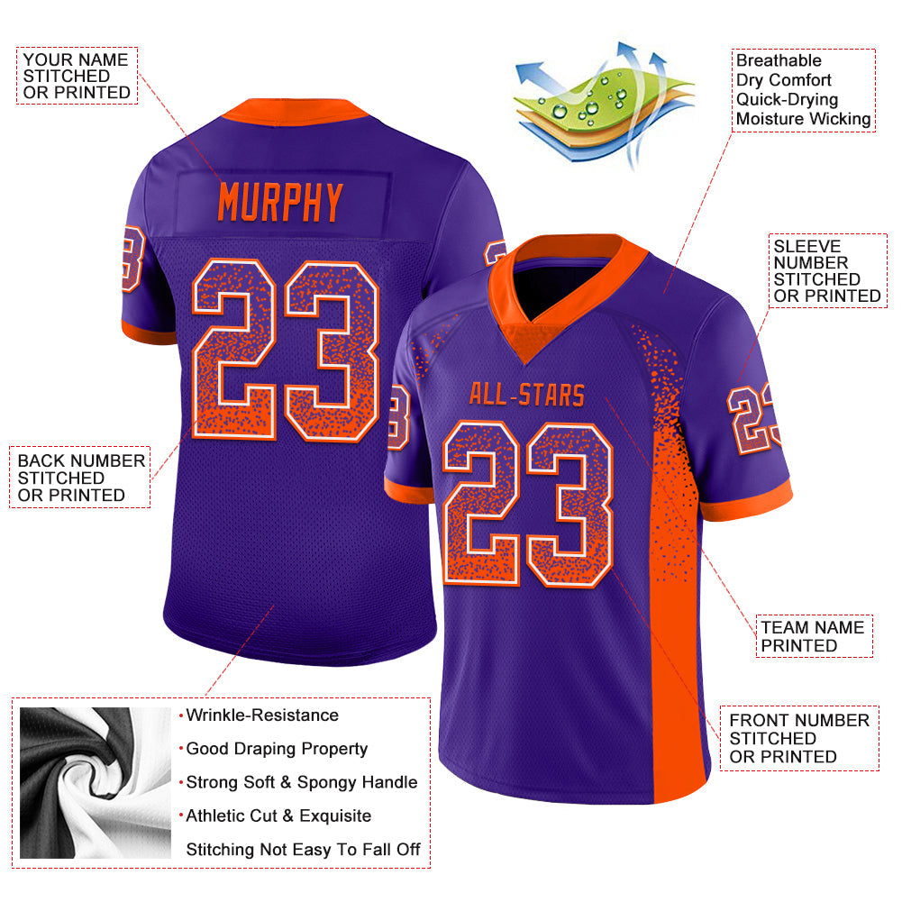 Custom Purple Orange-White Drift Fashion Football Jersey view 3