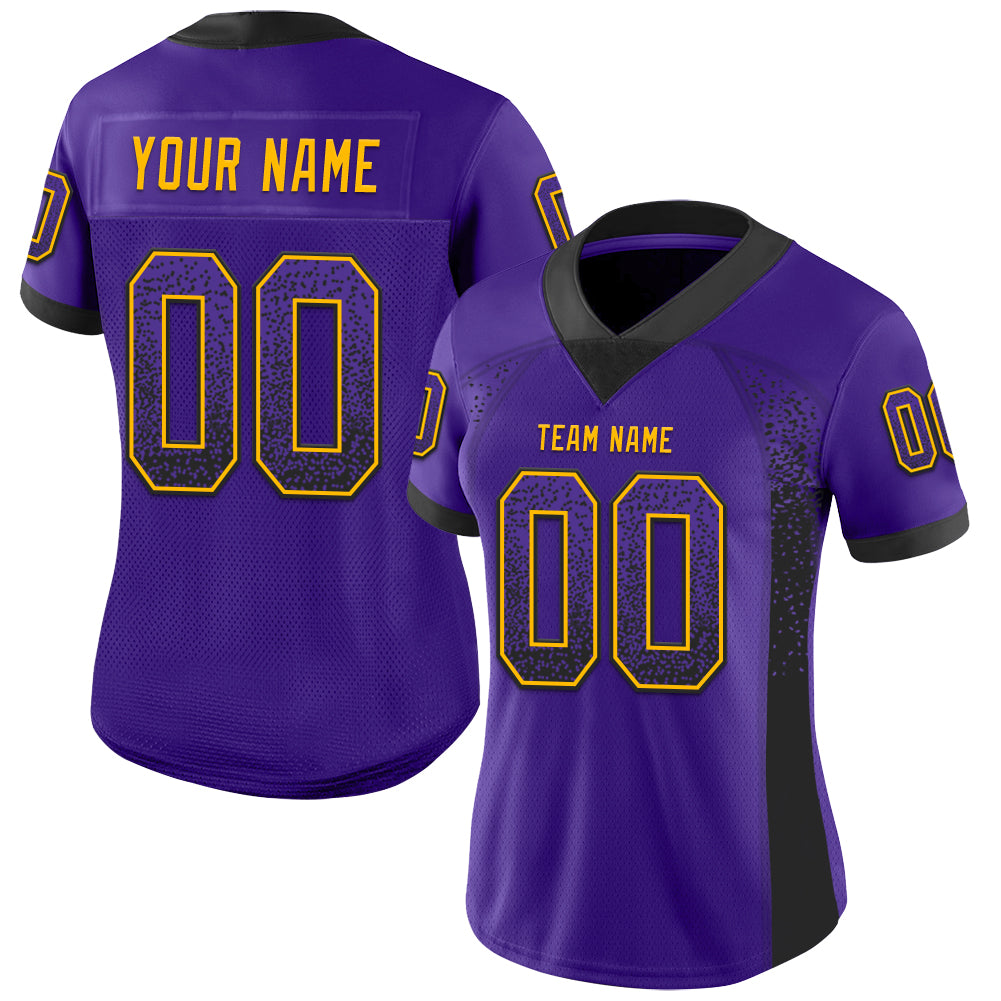 Custom Purple Black-Gold Drift Fashion Football Jersey view 2