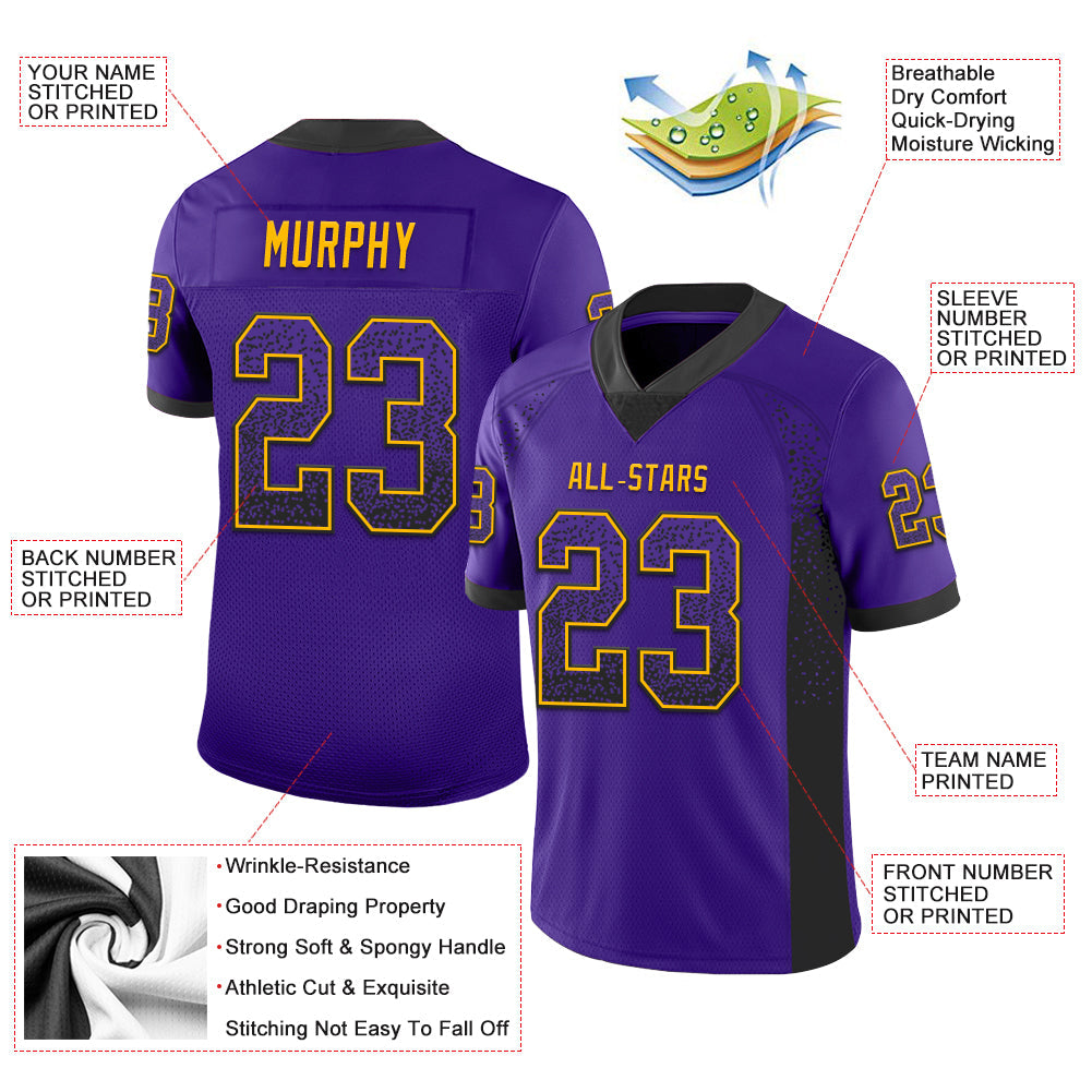 Custom Purple Black-Gold Drift Fashion Football Jersey view 3