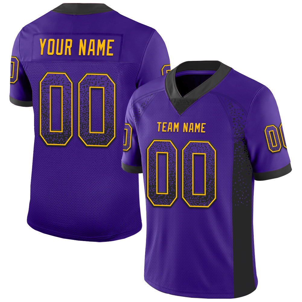 Custom Purple Black-Gold Drift Fashion Football Jersey - Main View