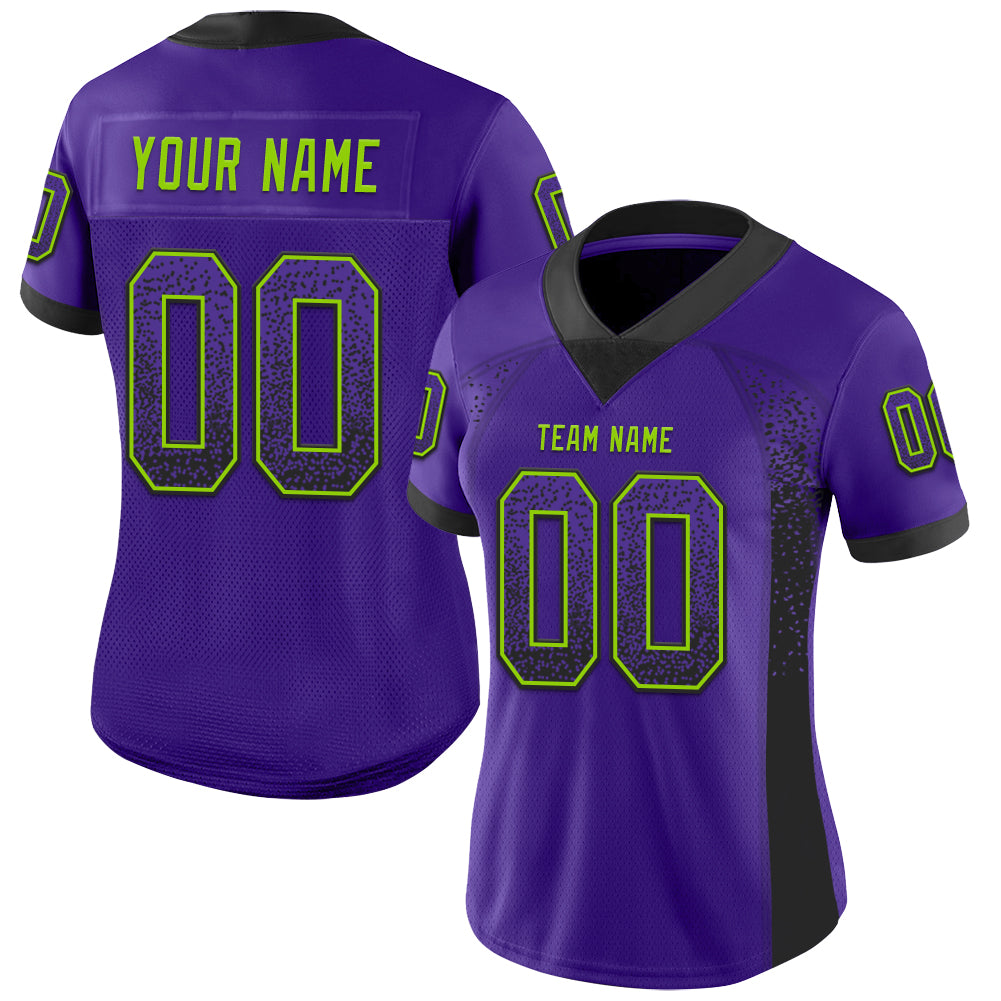 Custom Purple Black-Neon Green Drift Fashion Football Jersey view 2