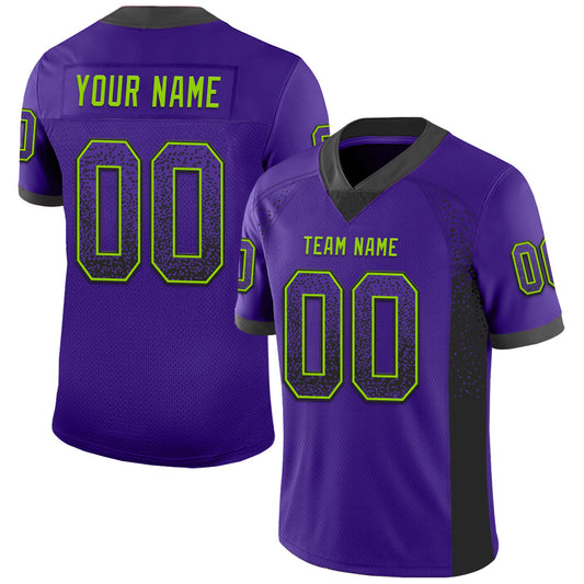 Custom Purple Black-Neon Green Drift Fashion Football Jersey - Main View