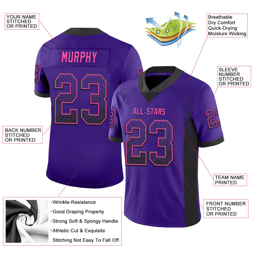 Custom Purple Black-Pink Drift Fashion Football Jersey view 3