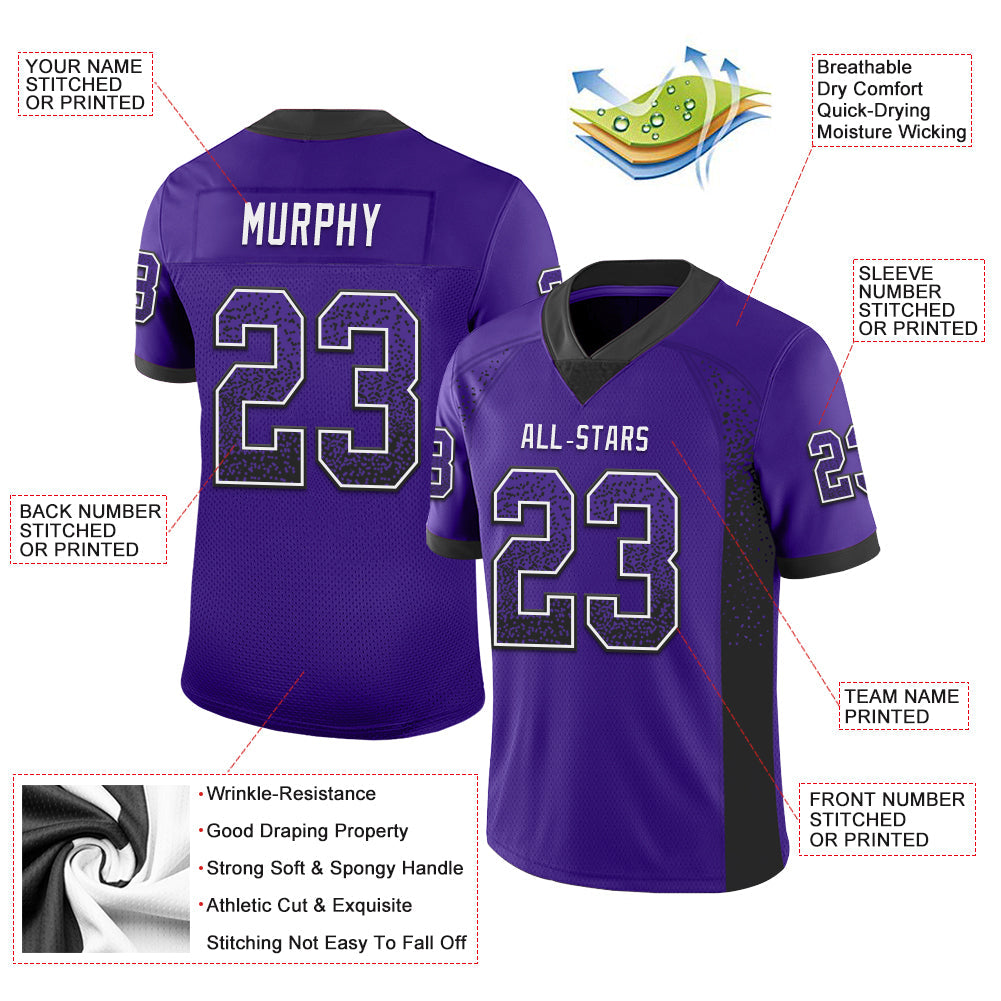 Custom Purple Black-White Drift Fashion Football Jersey view 3