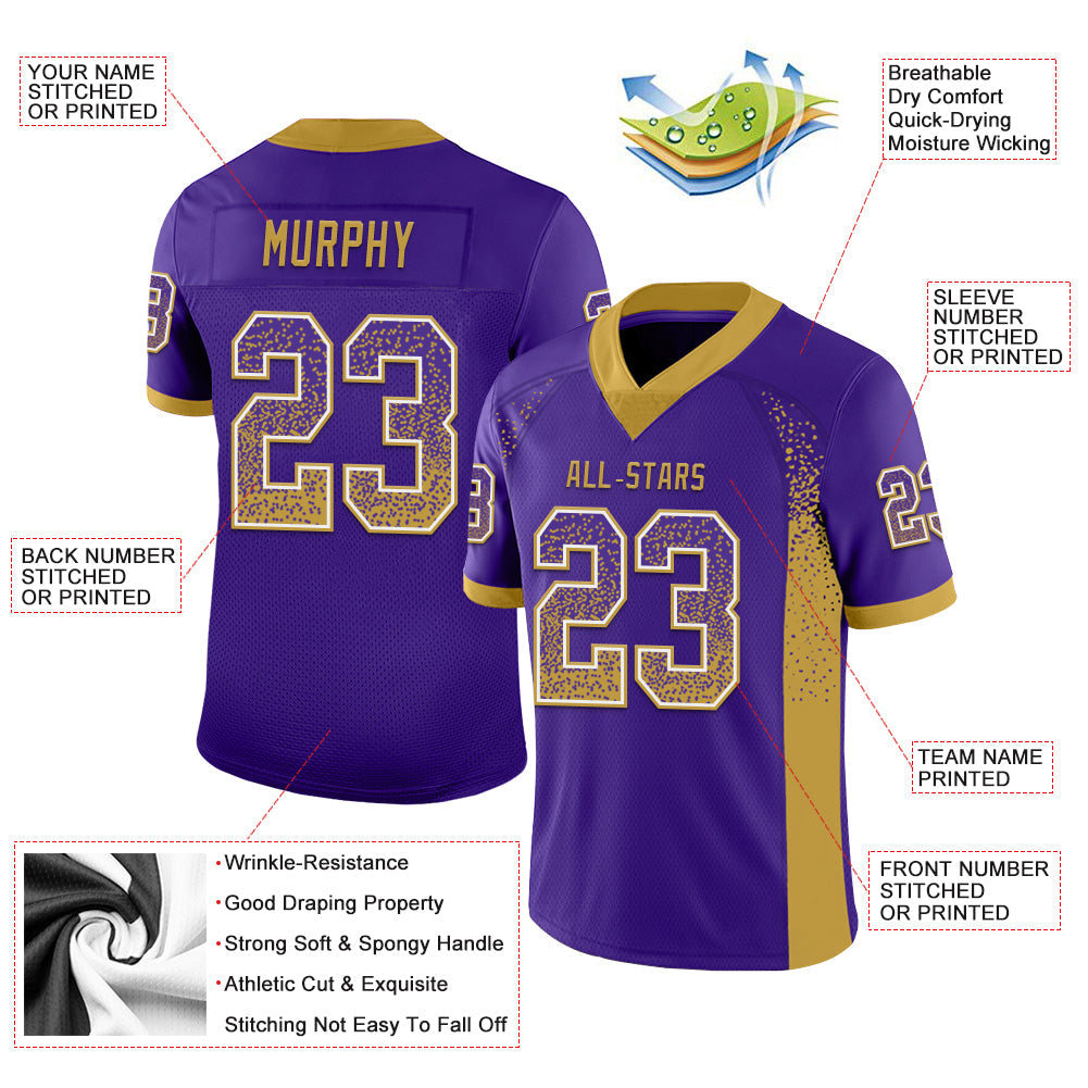 Custom Purple Old Gold-White Drift Fashion Football Jersey view 3