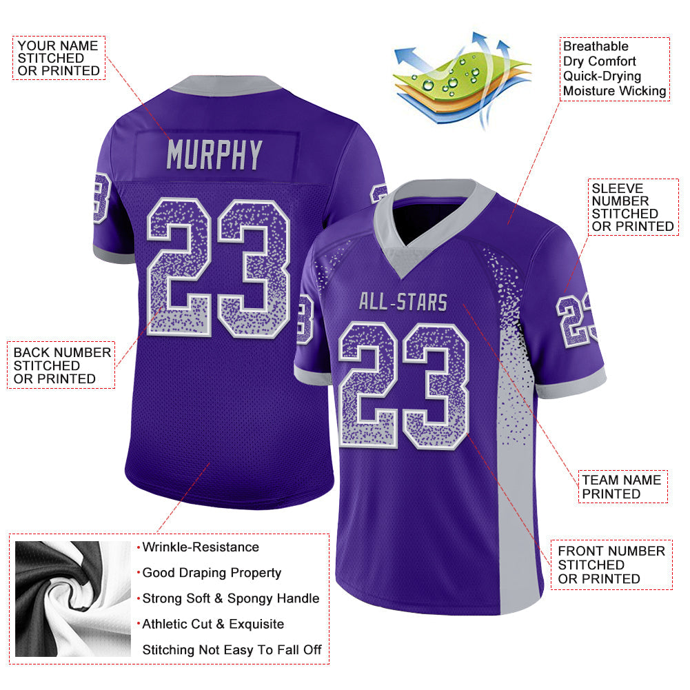 Custom Purple Gray-White Drift Fashion Football Jersey view 3