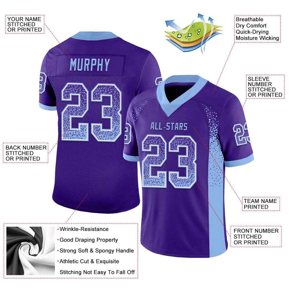 Custom Purple Light Blue-White Drift Fashion Football Jersey view 3