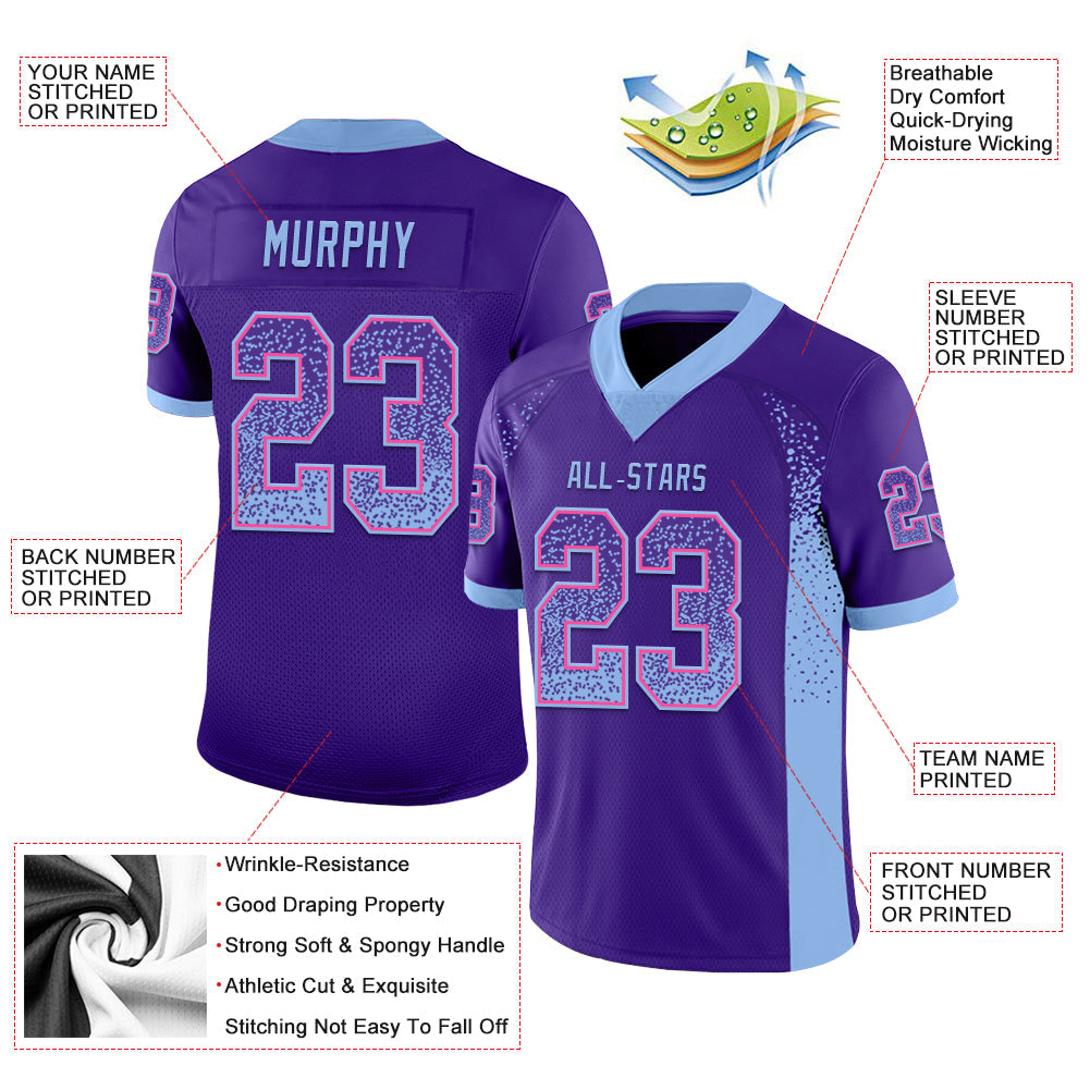 Custom Purple Light Blue-Pink Drift Fashion Football Jersey view 3