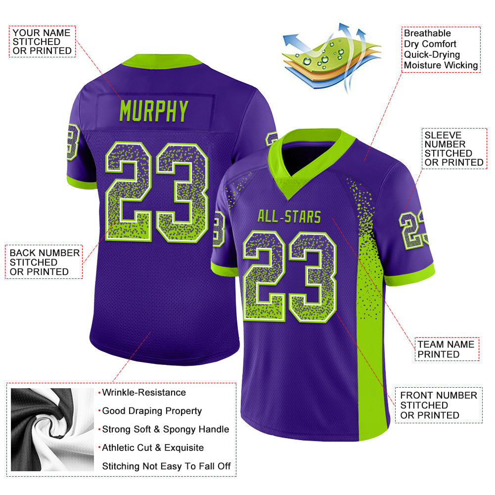 Custom Purple Neon Green-White Drift Fashion Football Jersey view 3
