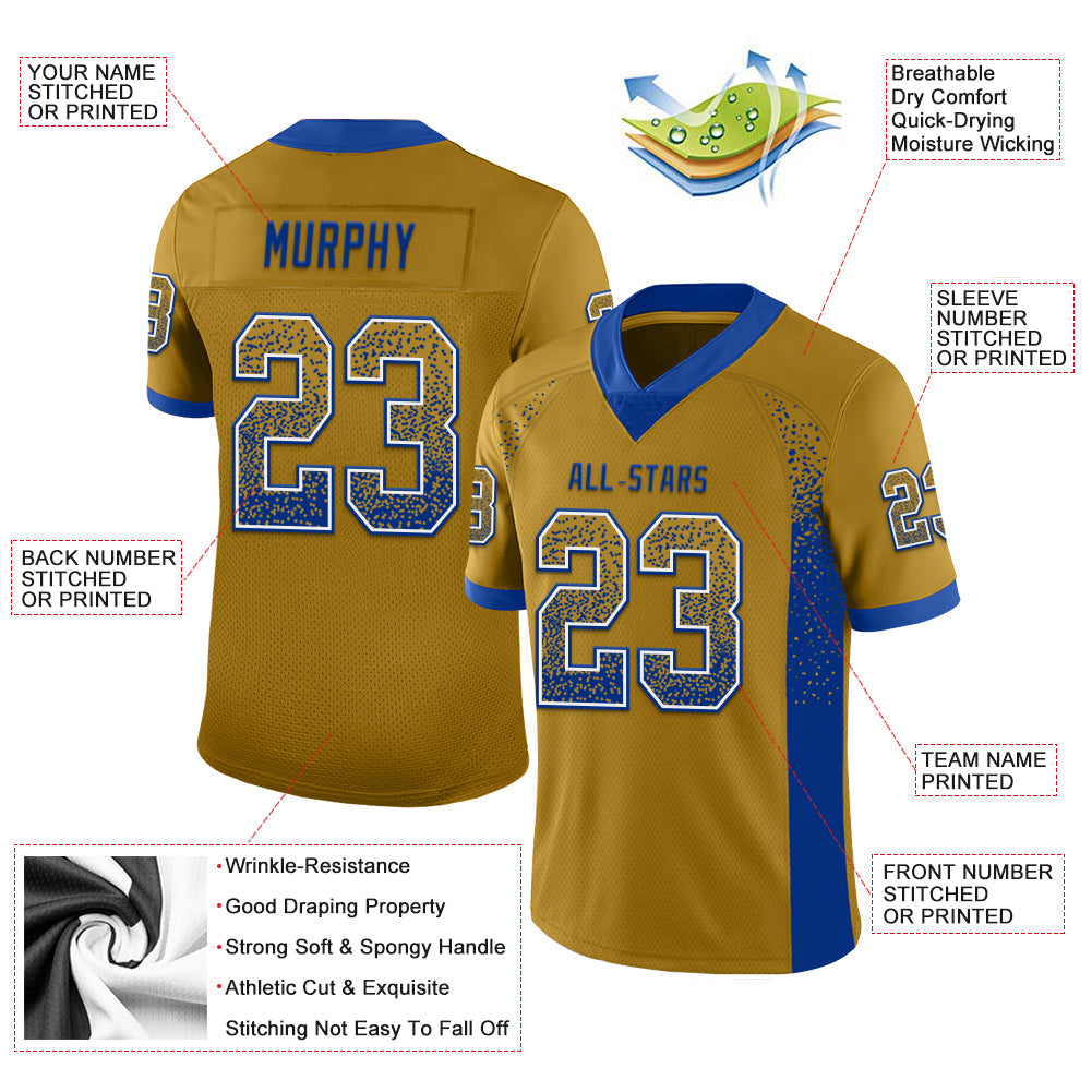 Custom Old Gold Royal-White Drift Fashion Football Jersey view 3
