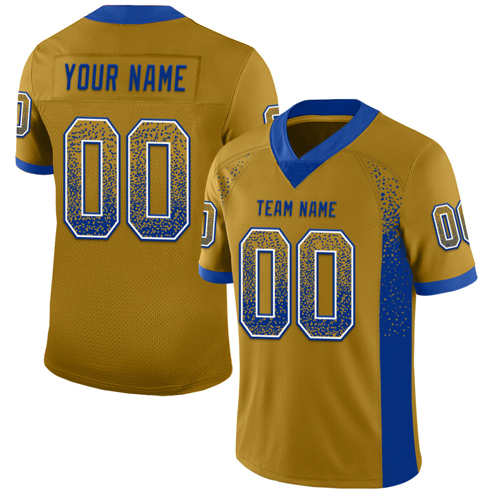 Custom Old Gold Royal-White Drift Fashion Football Jersey - Main View