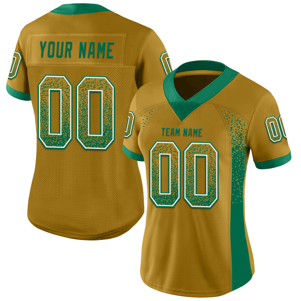 Custom Old Gold Kelly Green-White Drift Fashion Football Jersey view 2