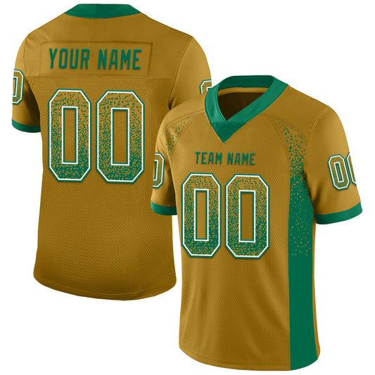 Custom Old Gold Kelly Green-White Drift Fashion Football Jersey - Main View
