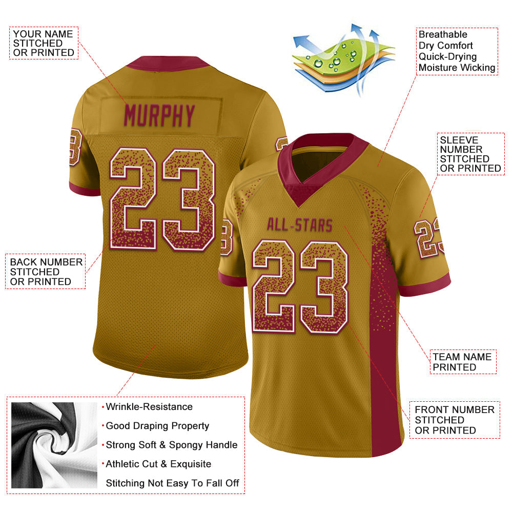 Custom Old Gold Crimson-White Drift Fashion Football Jersey view 3