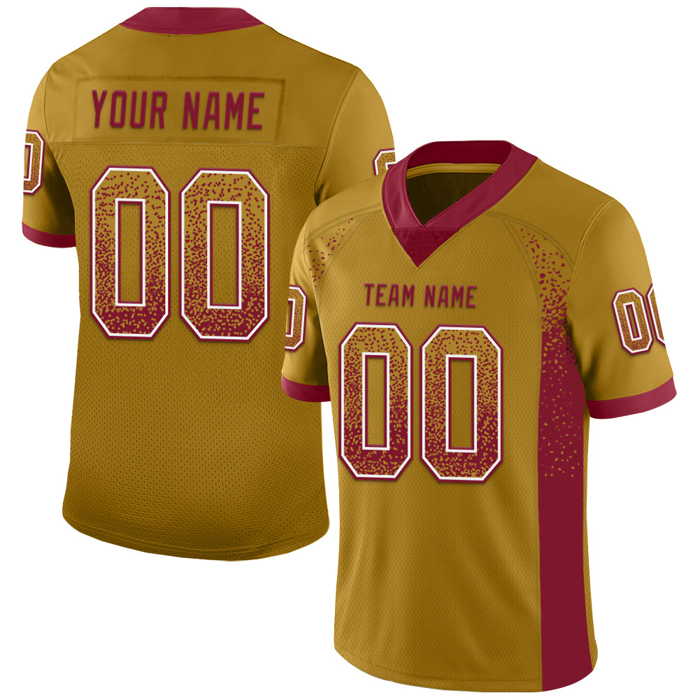 Custom Old Gold Crimson-White Drift Fashion Football Jersey - Main View