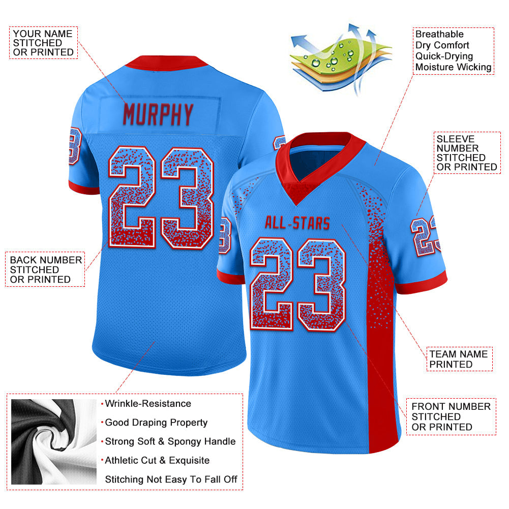 Custom Powder Blue Red-White Drift Fashion Football Jersey view 3