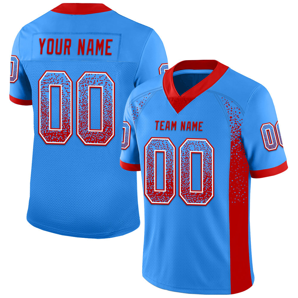 Custom Powder Blue Red-White Drift Fashion Football Jersey - Main View