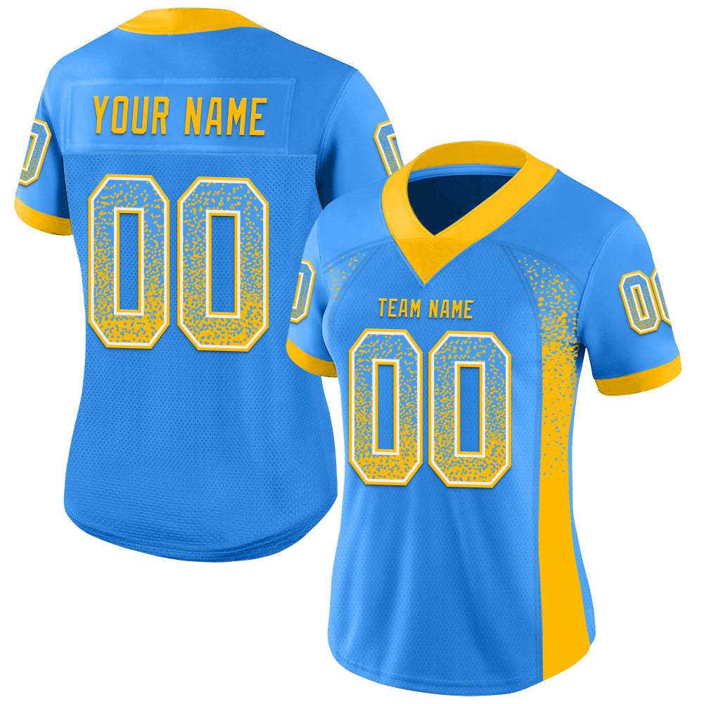 Custom Powder Blue Gold-White Drift Fashion Football Jersey view 2