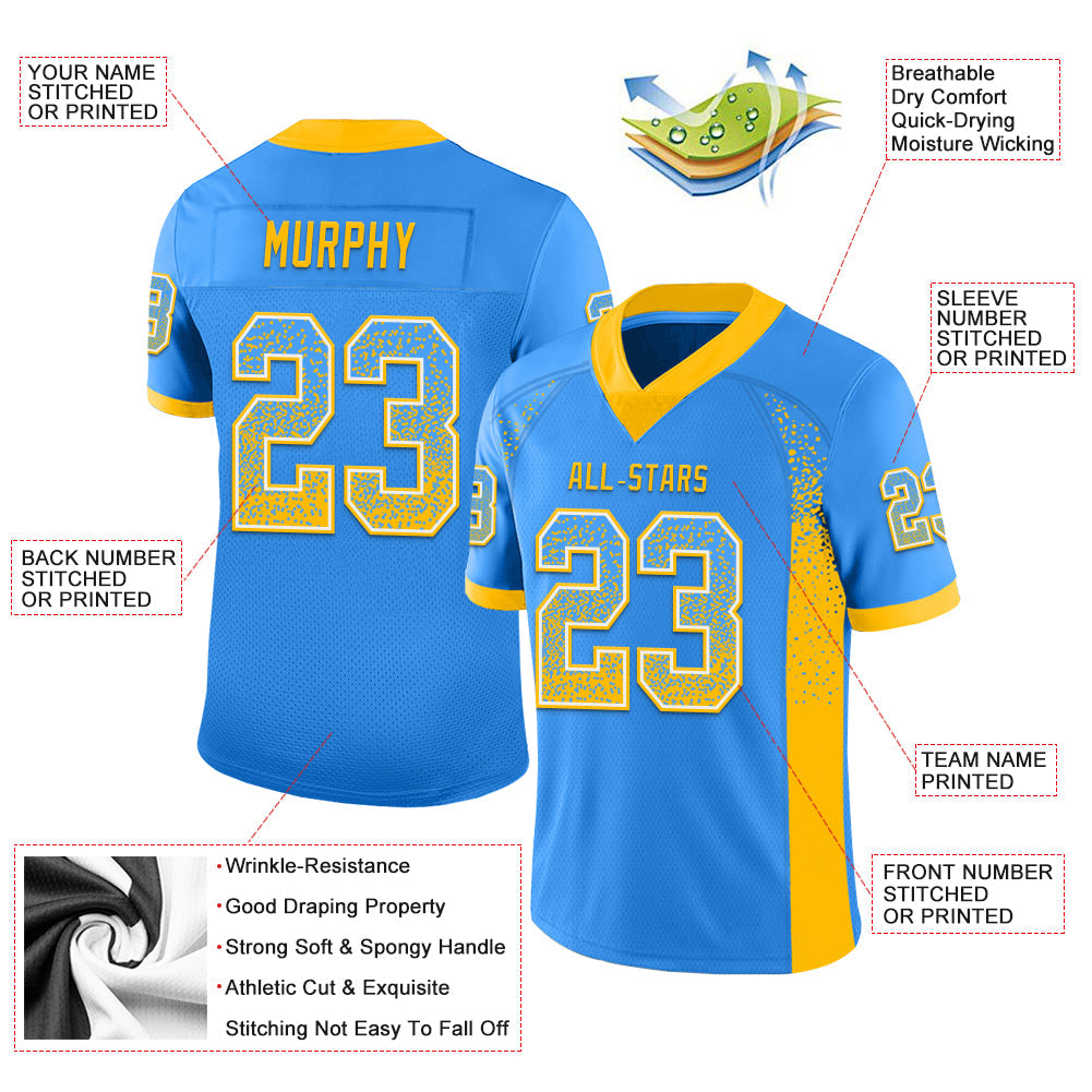 Custom Powder Blue Gold-White Drift Fashion Football Jersey view 3