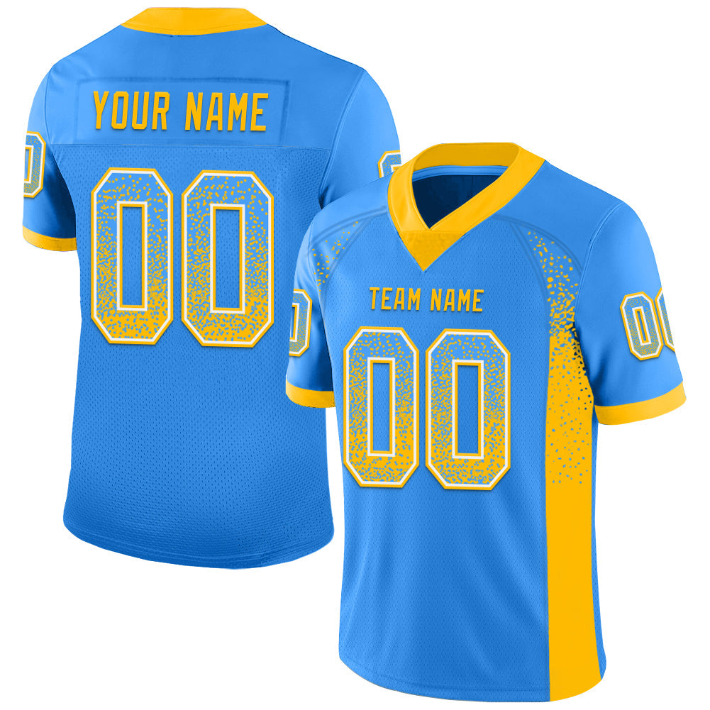 Custom Powder Blue Gold-White Drift Fashion Football Jersey - Main View