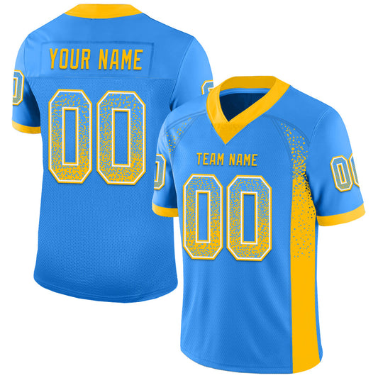 Custom Powder Blue Gold-White Drift Fashion Football Jersey - Main View