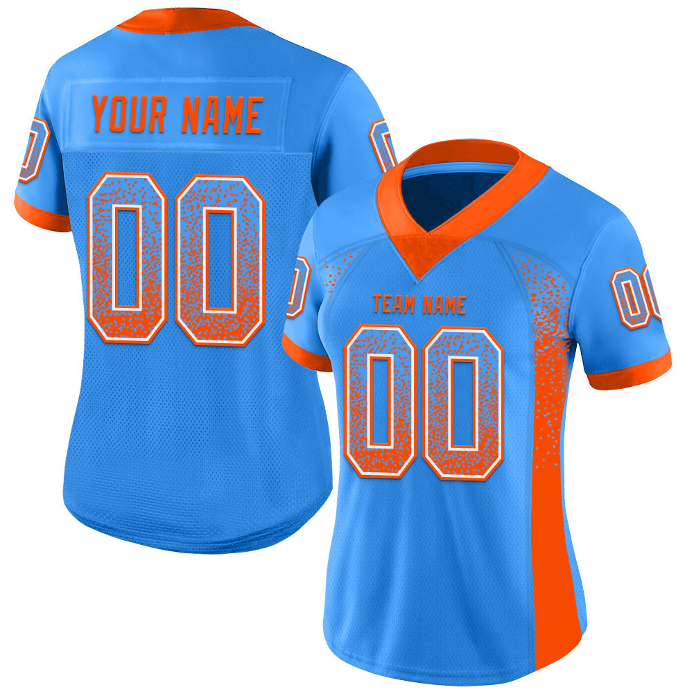 Custom Powder Blue Orange-White Drift Fashion Football Jersey view 2