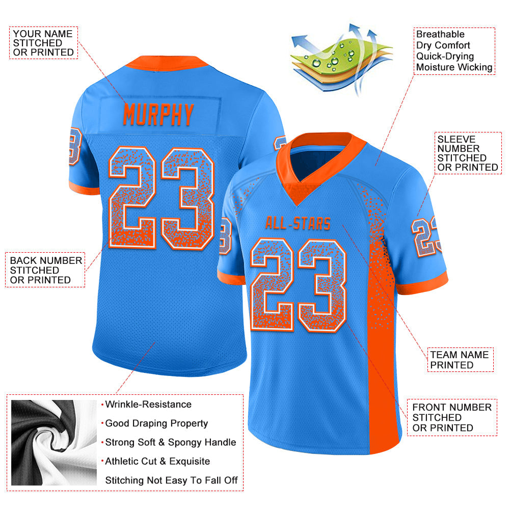 Custom Powder Blue Orange-White Drift Fashion Football Jersey view 3